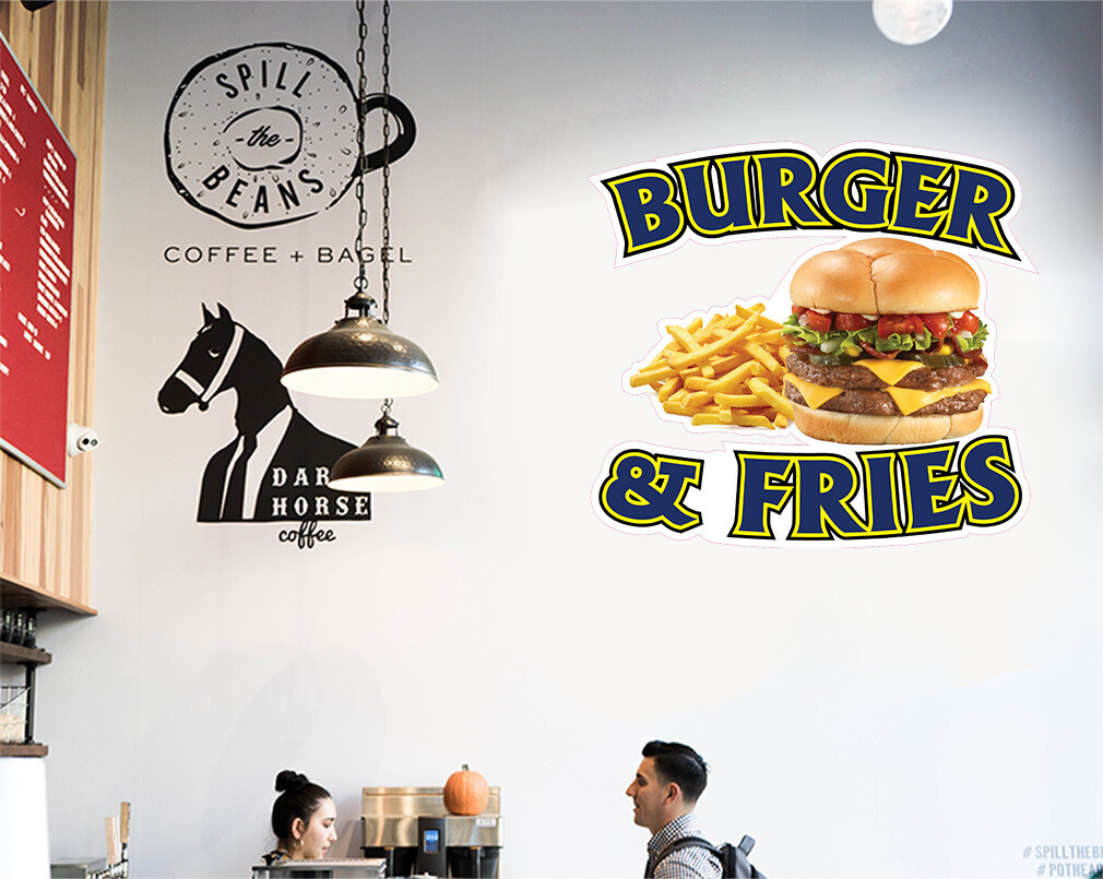 Food Truck Decals Burger & Fries Style A Restaurant & Food Concession Sign Brown