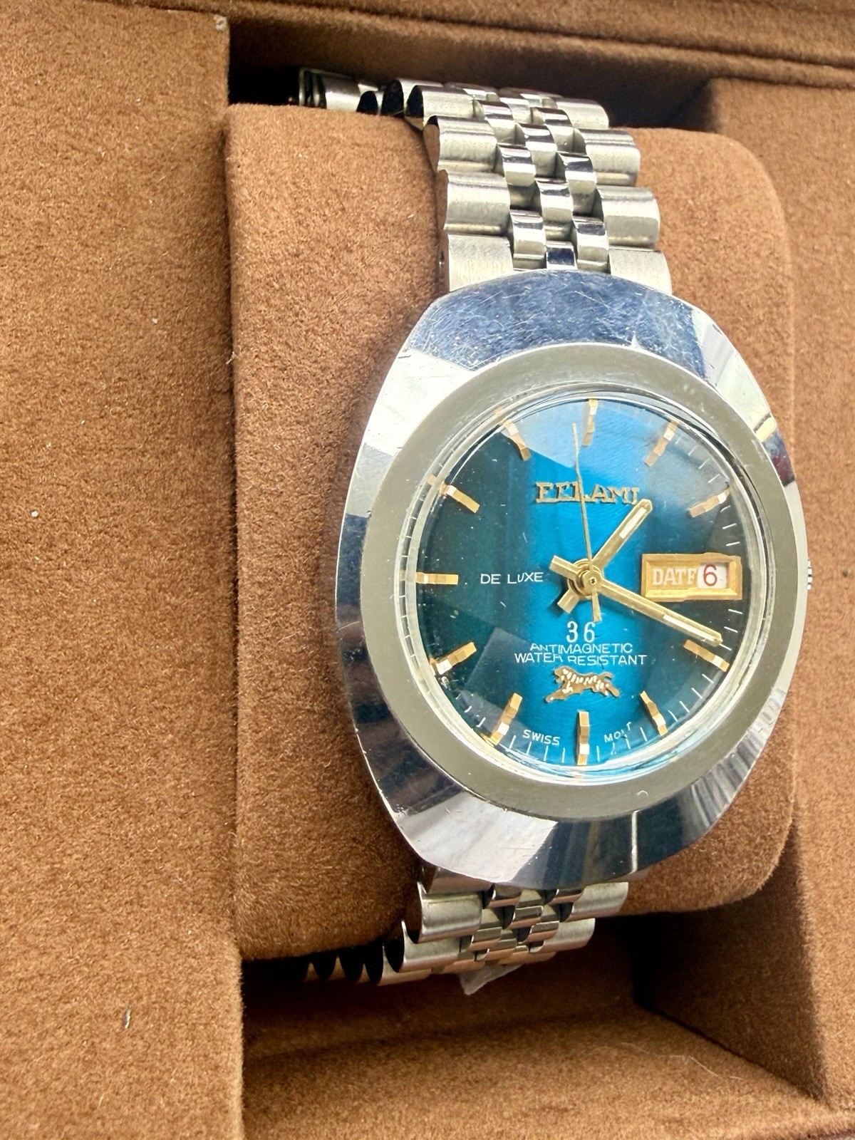 Vintage ELAMI De Luxe 36 automatic Swiss Mens Watch Rare