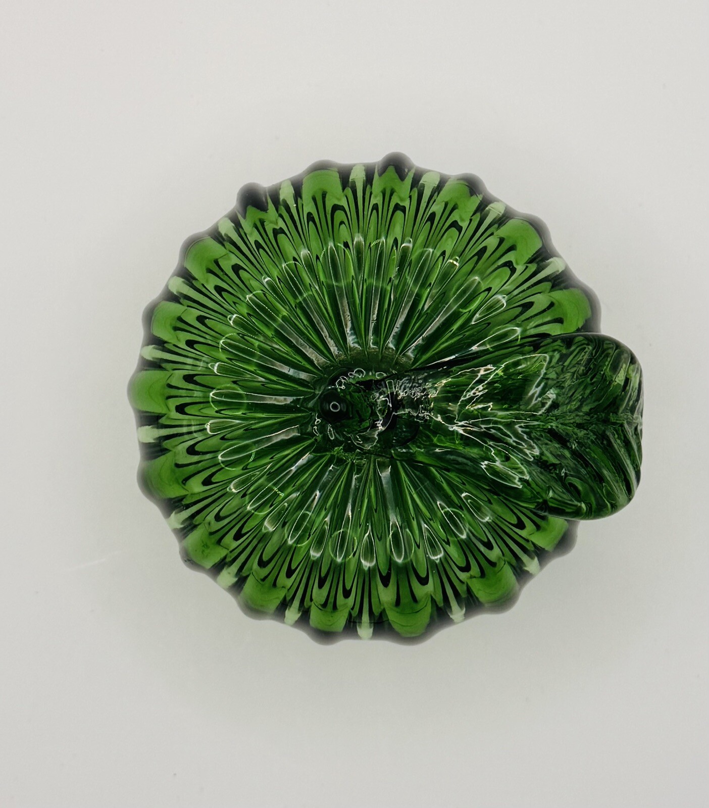 Vintage Hand-Blown Glass Green Apple/Pumpkin Paperweight Home Decor