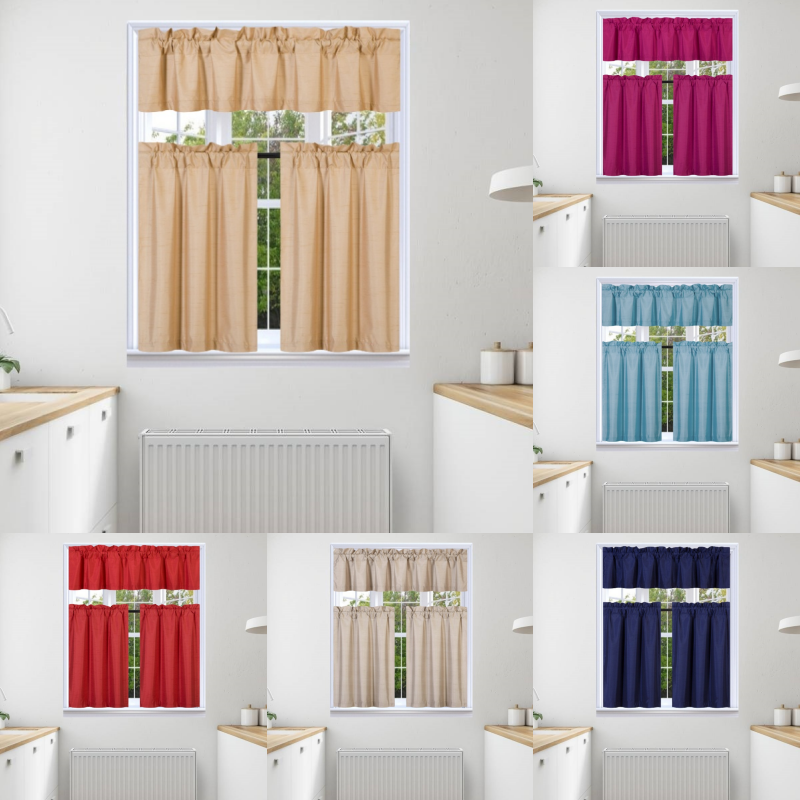 3PC KITCHEN TIER VALANCE SET SHORT PANEL LINED BACKING WINDOW CURTAIN BLACKOUT