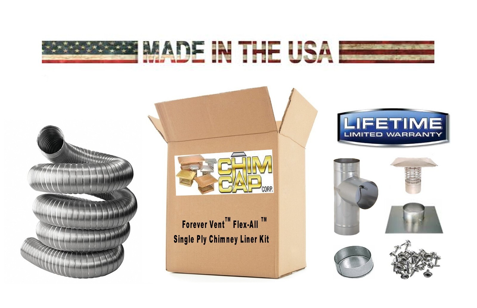 FOREVER® VENT 5" FLEX-ALL SINGLE PLY ALL FUEL STAINLESS STEEL CHIMNEY LINER KITS