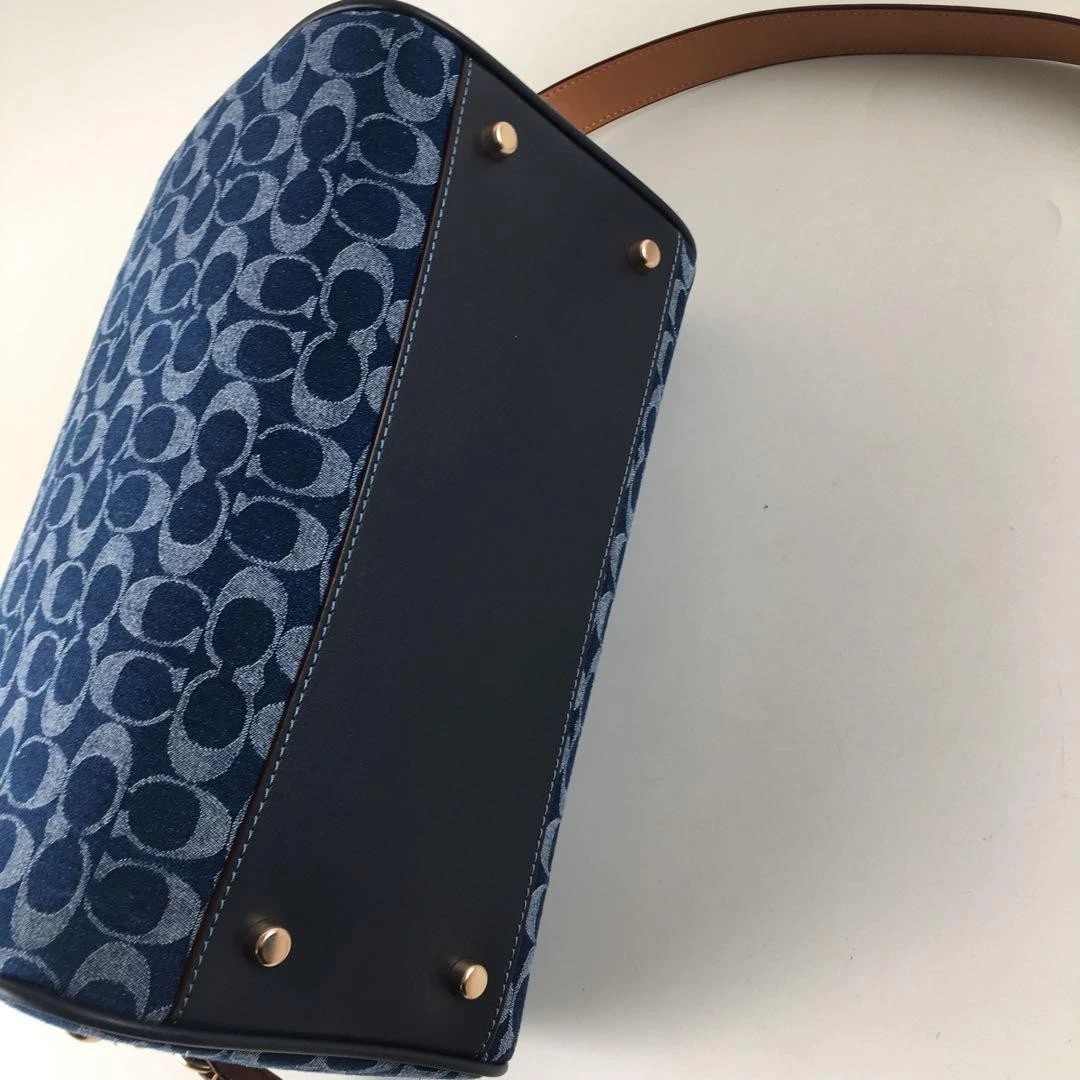 COACH CY699 Rowan Large Satchel Bag Signature Canvas Blue Brown Outlet New