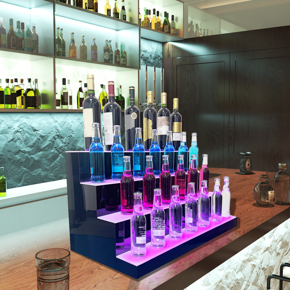 31" 4 Step Tier LED Lighted Shelves Illuminated Liquor Bottle Bar Display Stand