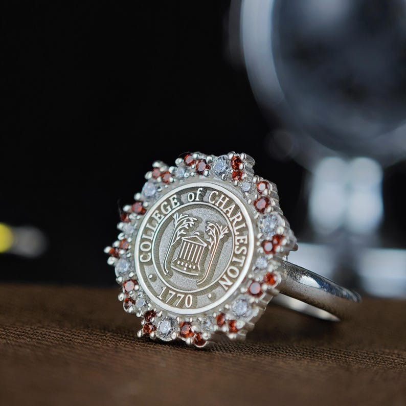 Custom Personalized College of Charleston Ring 1770, Silver & Gemstones