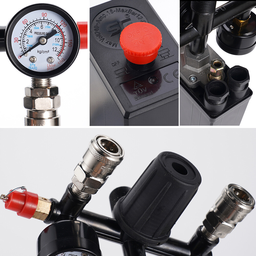 Air Compressor Pressure Control Switch Valve Manifold Regulator w/ Gauges Relief