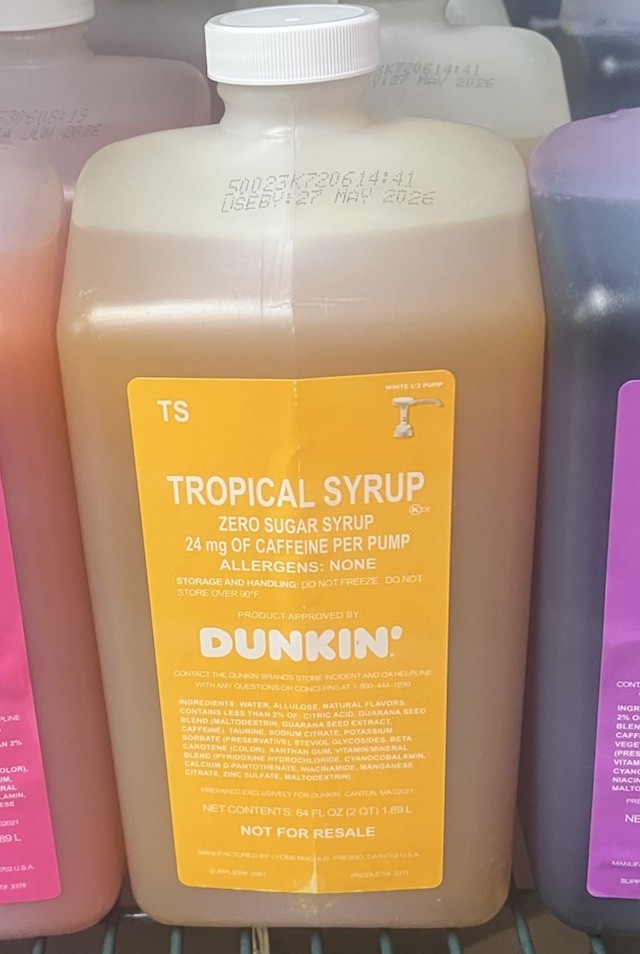 Dunkin Zero Sugar Tropical Energy Syrup With Pump