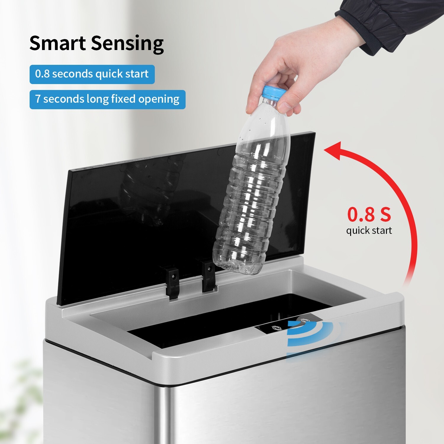 13 Gallon 50 Liter Automatic Touch Free High-capacity Stainless Steel Waste Bin