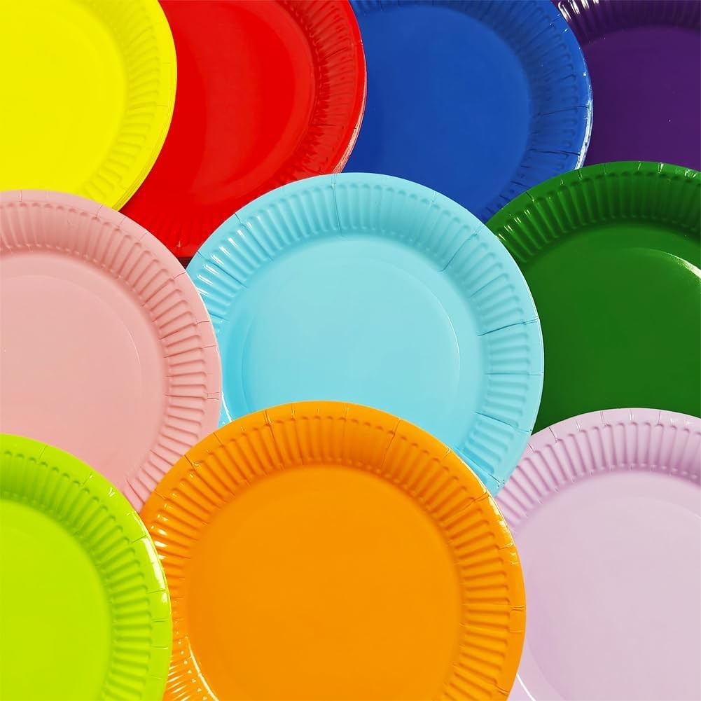 50 Count Heavy-Duty Party Paper Plates in Assorted Colors for All Occasions