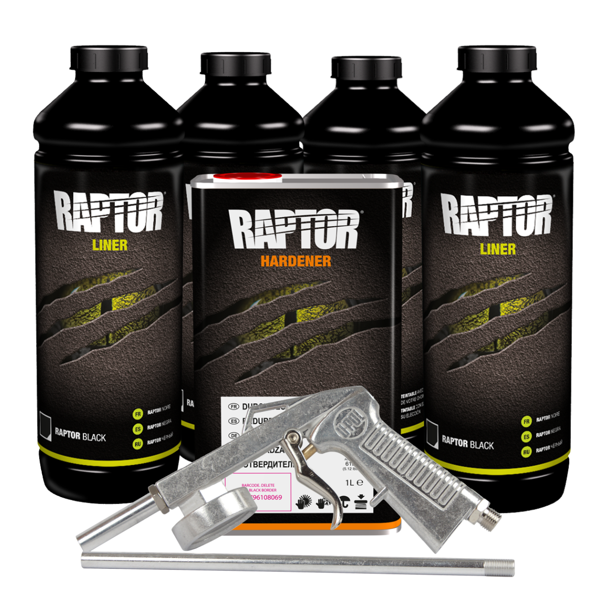 U-POL 820 Raptor Black Spray-On Truck Bed Liner Kit w/ FREE Spray Gun (4 Liter)