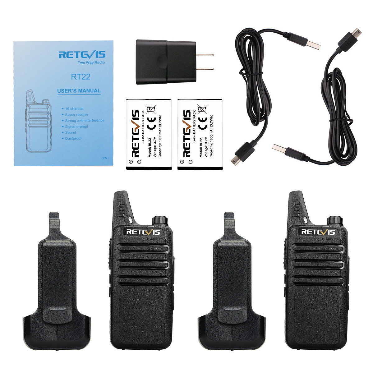 Retevis RT22 UHF Walkie Talkie Two Way Radio 2W CTCSS/DCS VOX For Family 2Pack