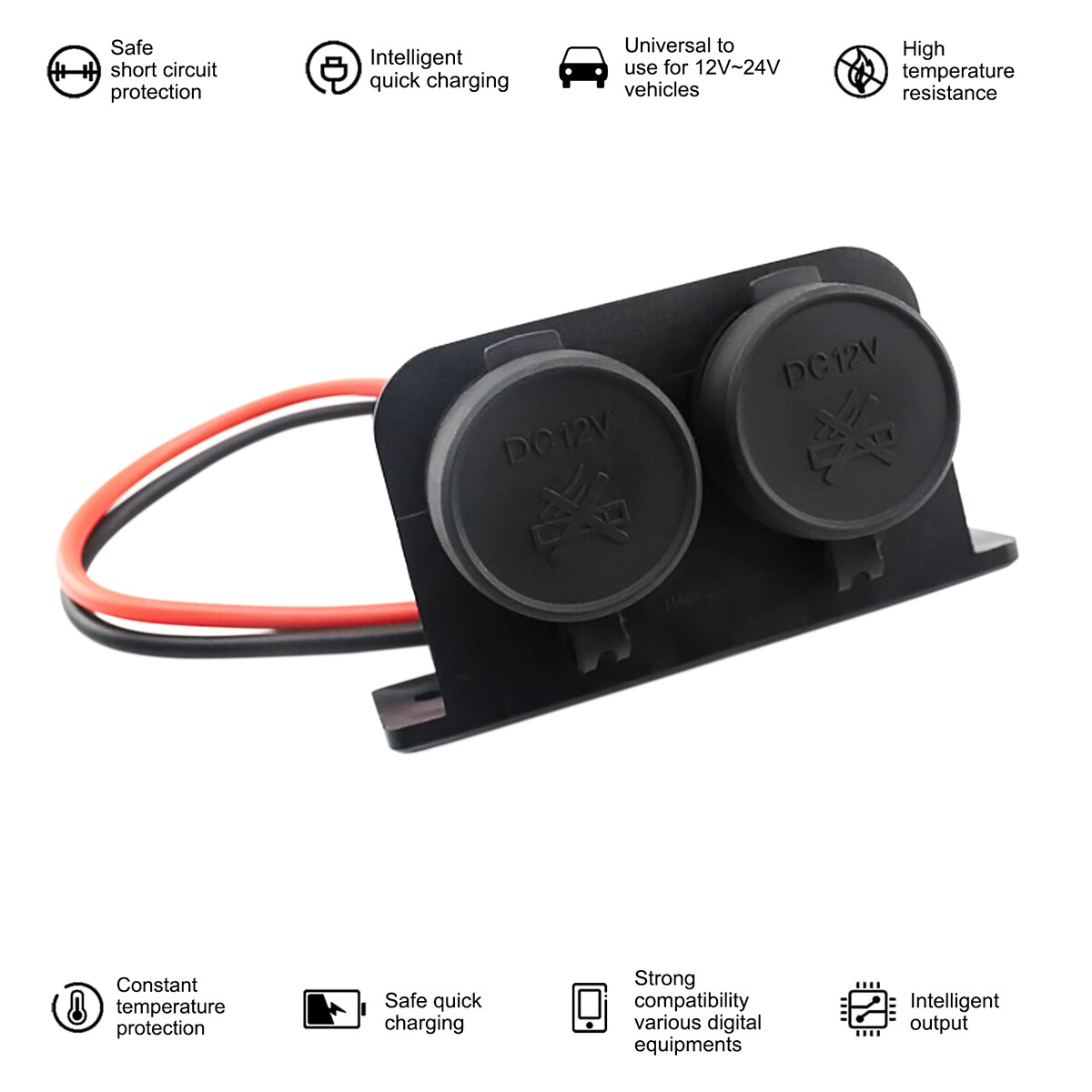 Waterproof Power Dual Socket Car Motorcycle Cigarette Lighter Plug 12V Outlet