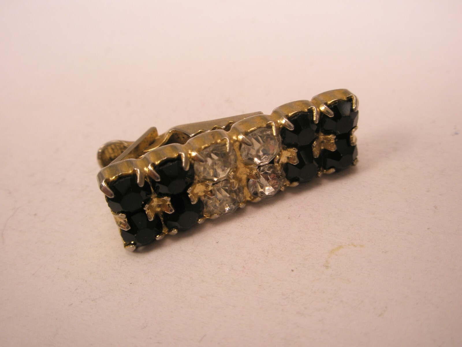 1" wide Black & White Rhinestone Quality Vintage TINY SMALL Tie Bar Clip