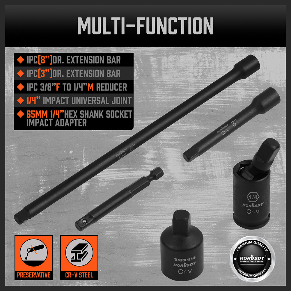 56PC 1/4" Drive Shallow & Deep 6-Point Socket Set Extension Bar Universal Joint