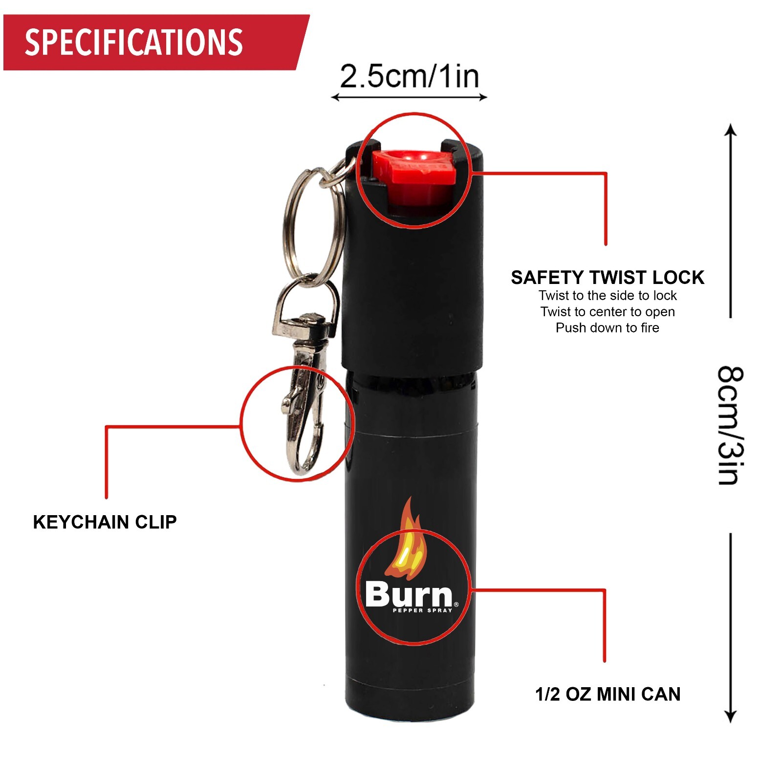 4 PACK BURN Pepper Spray Keychain 1/2oz Self Defense Security Protection