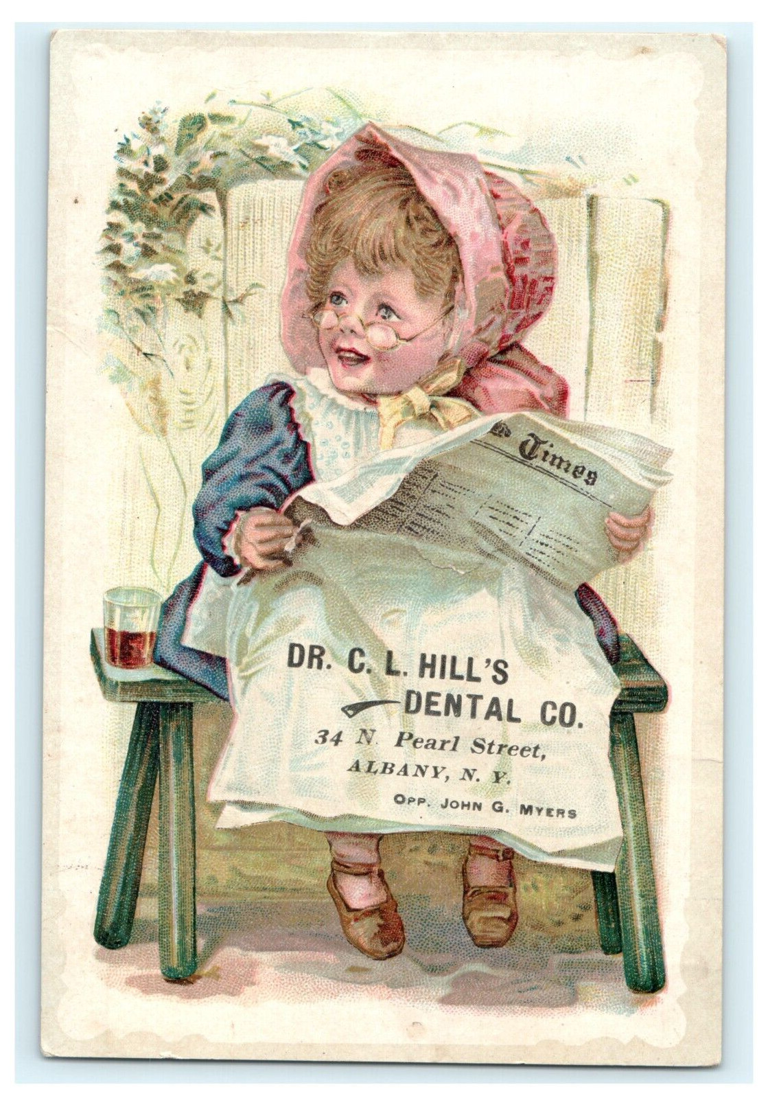 Dr. C. L. Hills Dental Co Albany NY John Myers - Girl Reading Times Paper