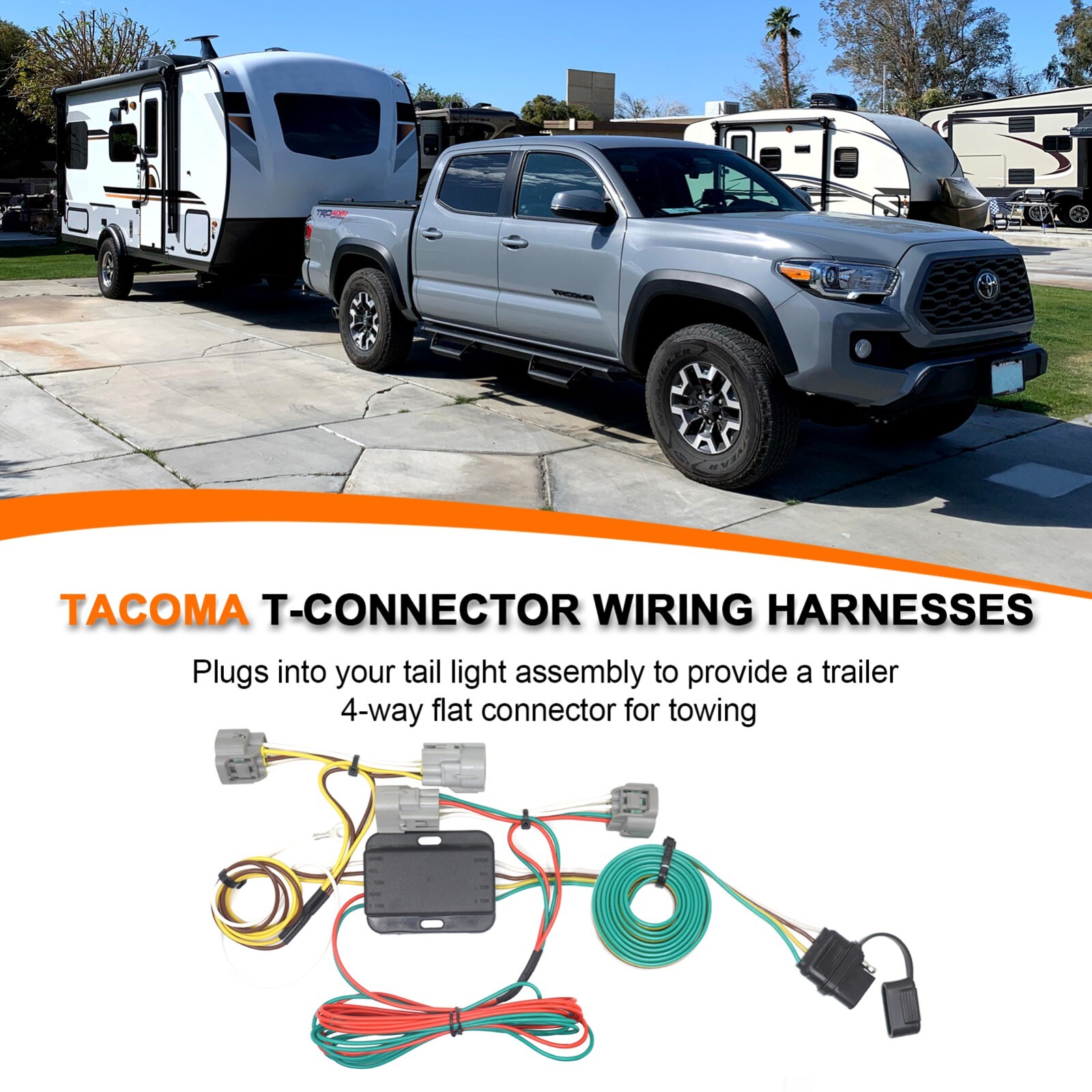 Custom T-connector Harness 4-Way Flat Trailer Output for 2005-2015 Toyota Tacoma
