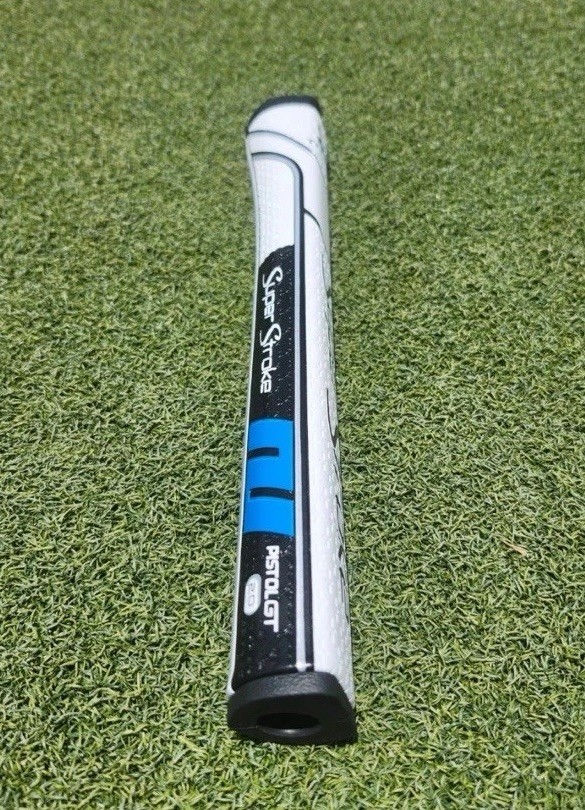 SuperStroke White/Blue Pistol GT Traxion 2.0  Putter Grip, Lightweight Golf Grip