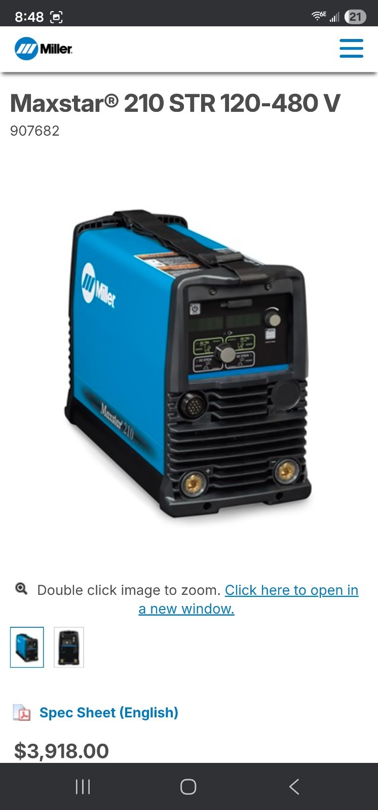 Miller Maxstar® 210 STR TIG/Stick Welder 907682