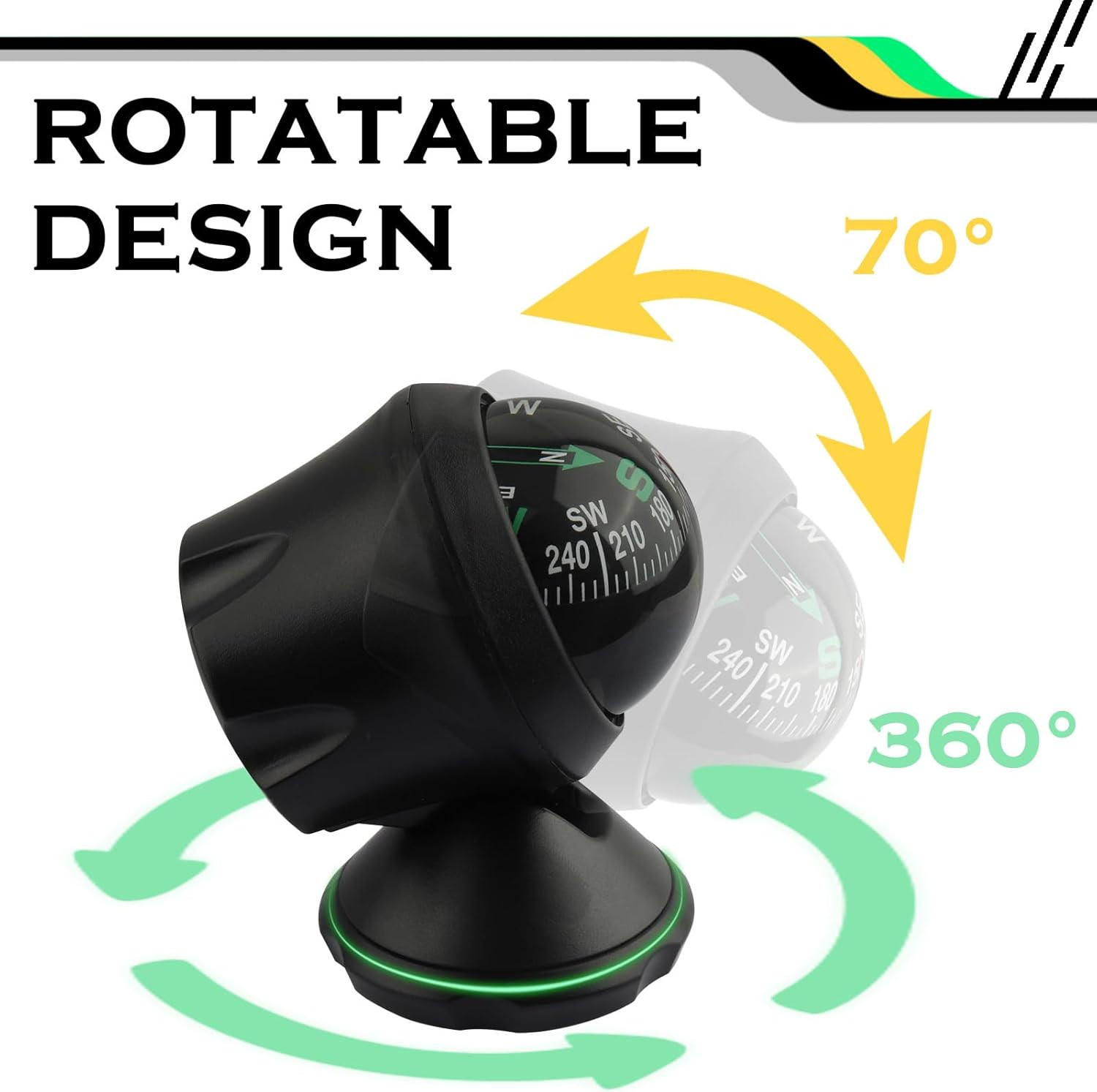 Compass for Car with Bottom Stick Car Compass Ball,Adjustible and Night Vision C