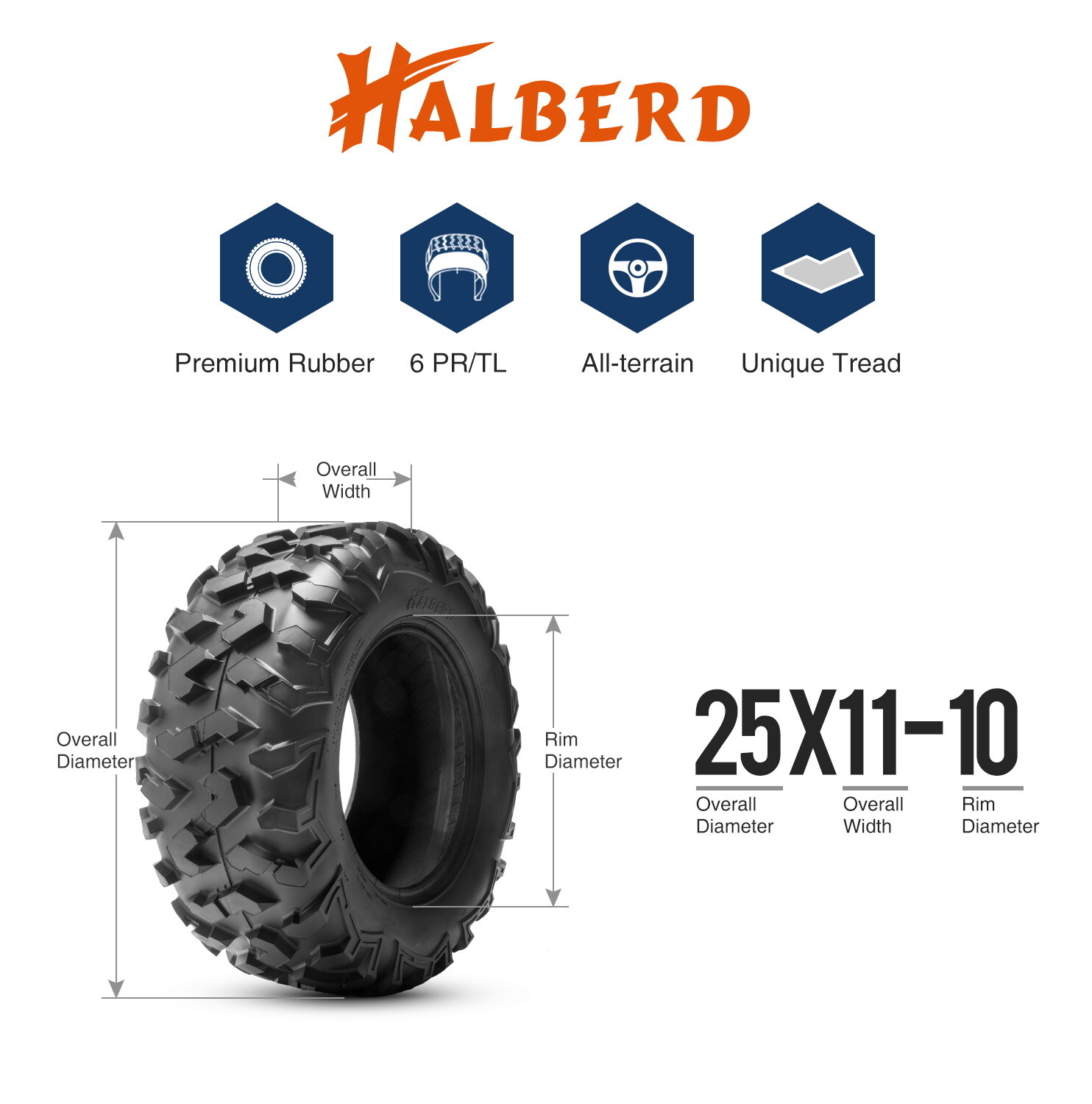 Set Of 2 25x11-10 ATV UTV Tire 25x11x10 6PLY Heavy Duty All Terrain Replacement