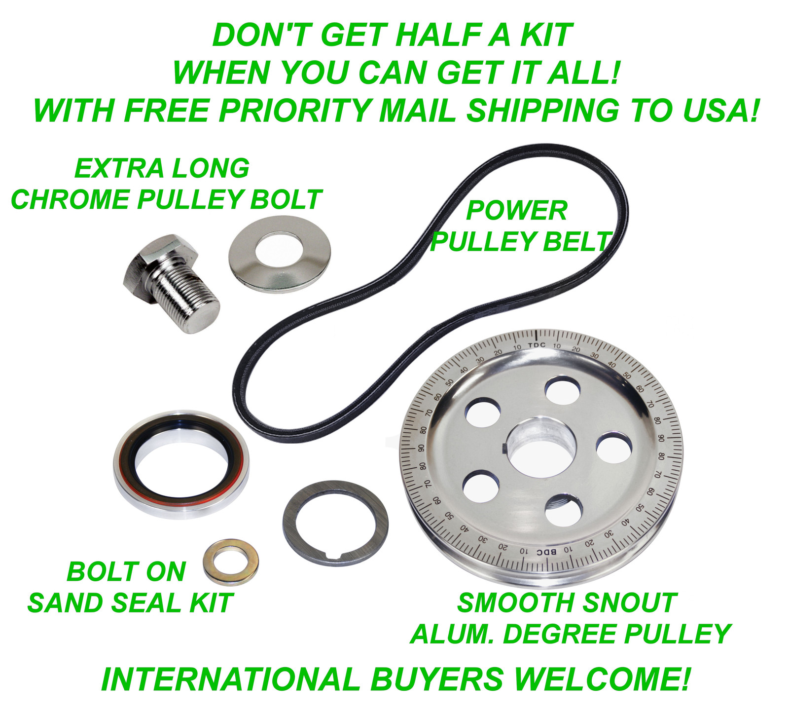 VW 7 PC BOLT ON SAND SEAL PULLEY KIT 5 HOLE DEGREE PULLEY BAJA BEETLE GHIA BUGGY