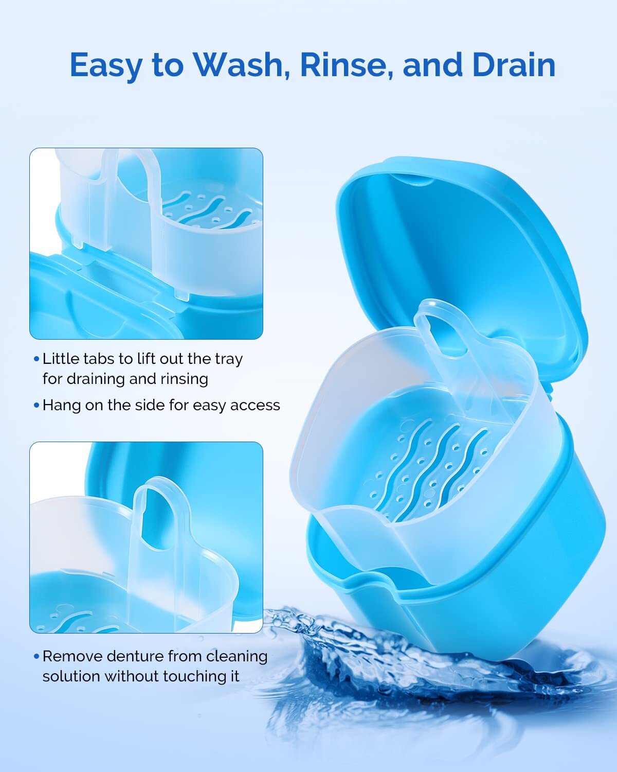 JMU Denture Bath Case Cup Box Holder Storage Soak Container with Strainer Basket