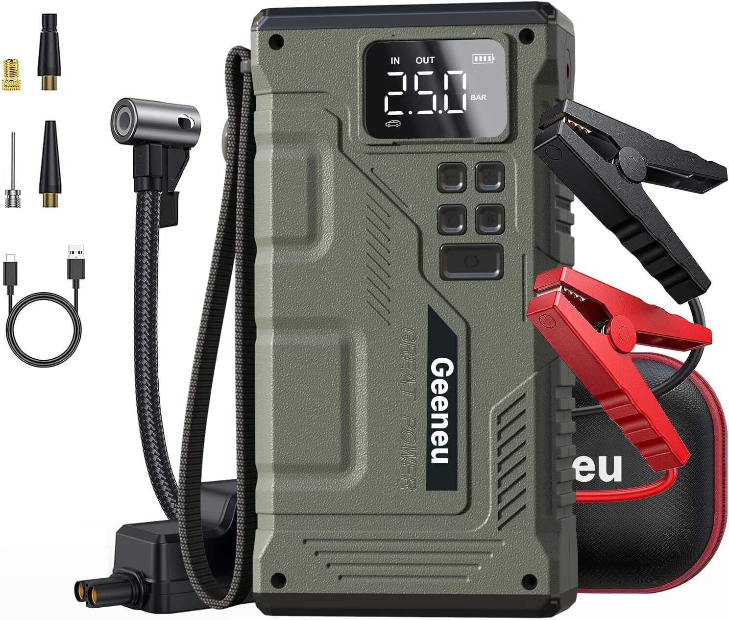 Jump Starter with Air Compressor, Portable 6000A Car Battery Jumper Starter 12V