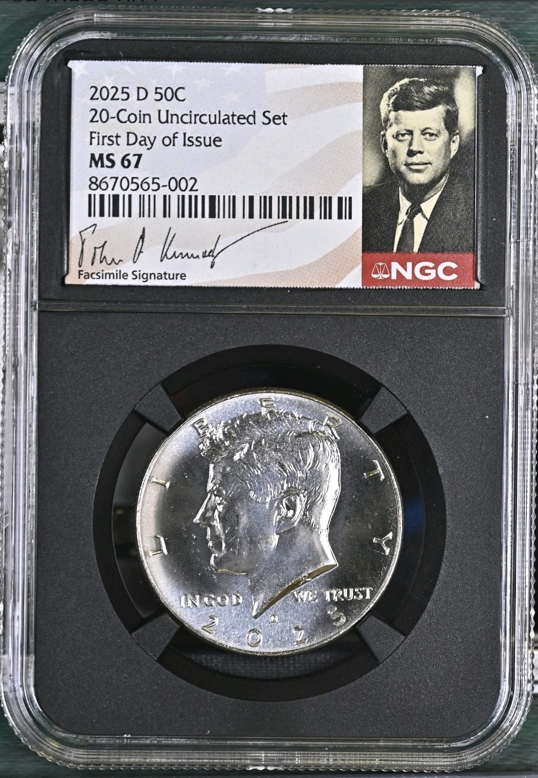 2025 P & D KENNEDY NGC MS67 HALF DOLLAR FIRST DAY ISSUE FDI ,Signed Set 50C