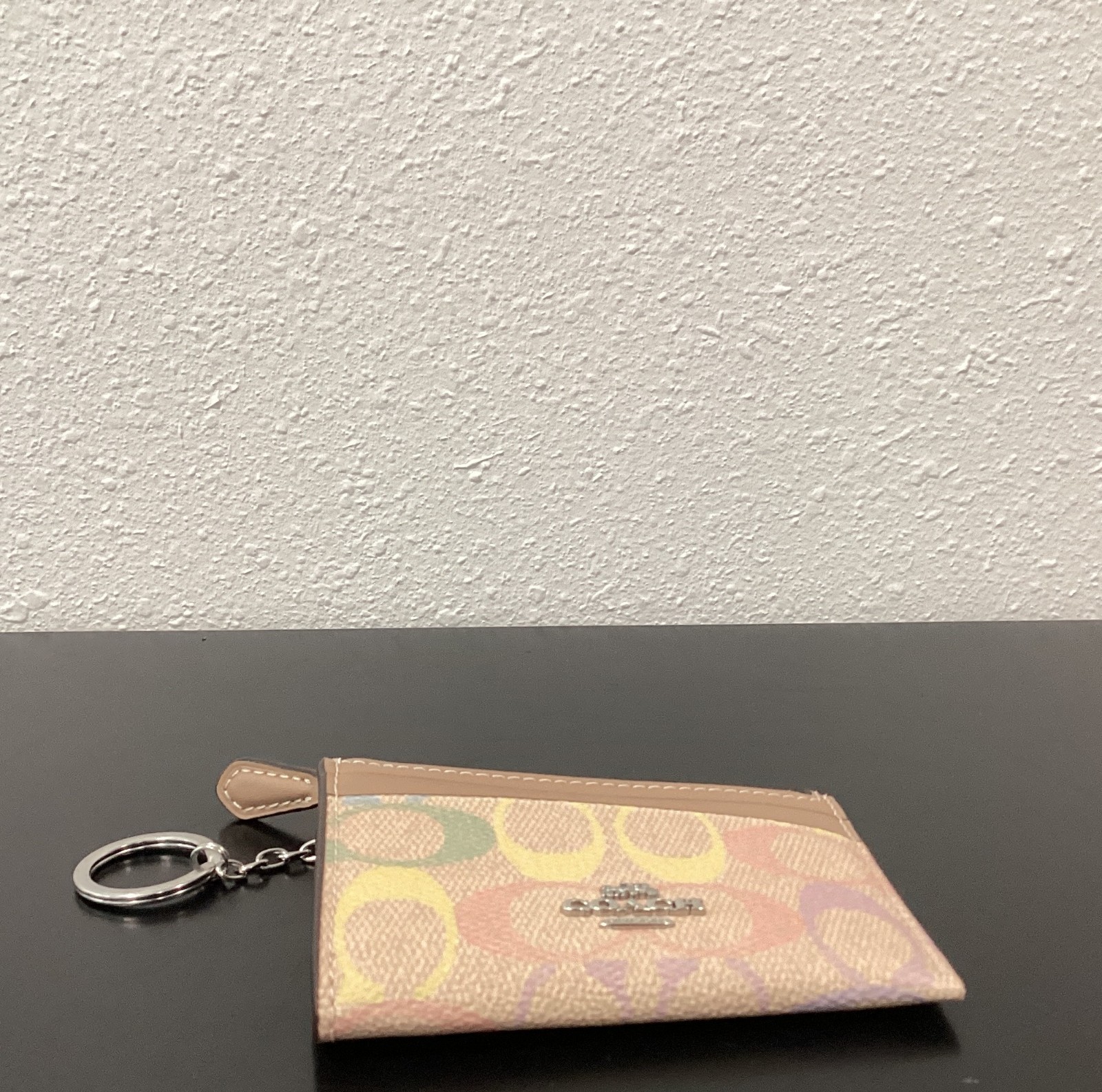 Coach Mini Skinny ID Case Rainbow Signature Canvas Silver CDF92 4.25"x3"x0.5"