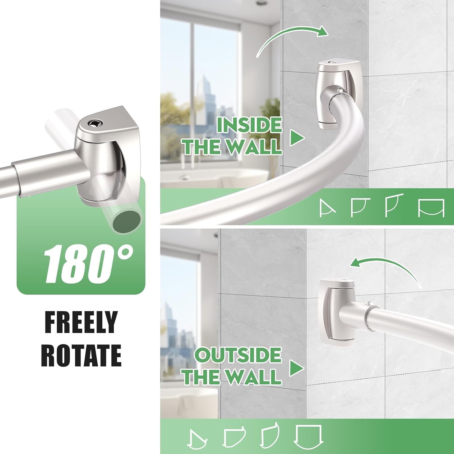 Elegant Brushed Nickel Curved Shower Curtain Rod 33-78in for Stylish Bathrooms