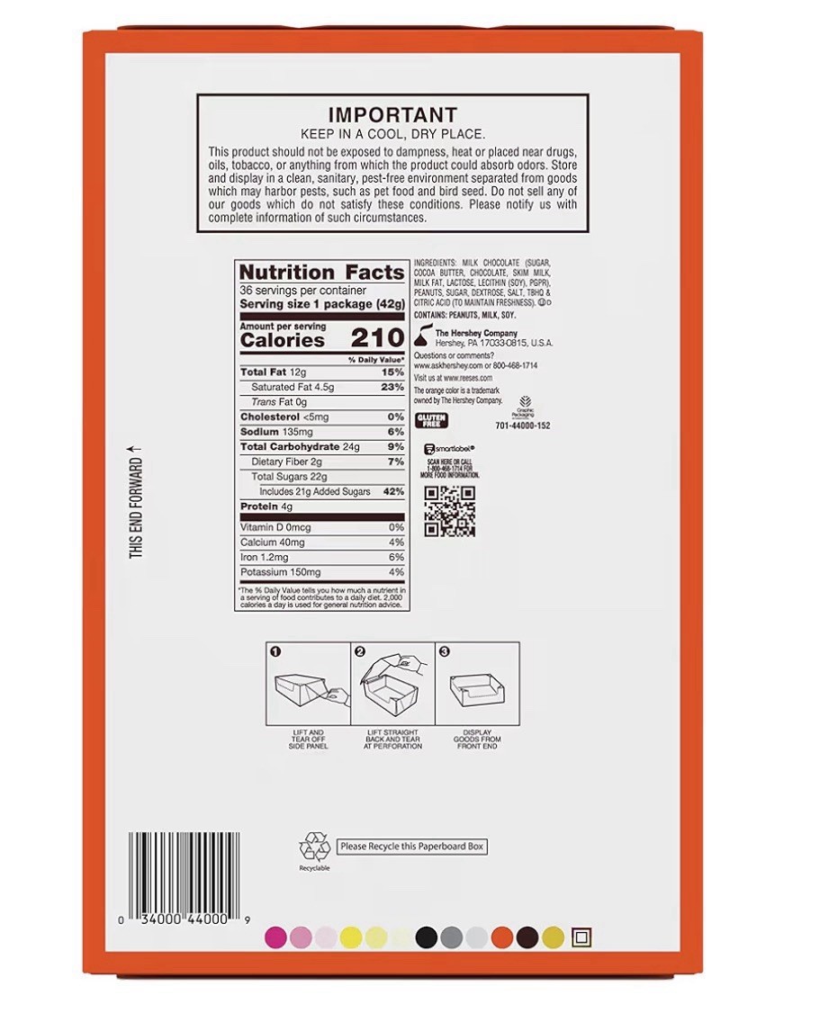 REESE'S Milk Chocolate Peanut Butter Cups, Candy Packs, 1.5 oz (36 Count)