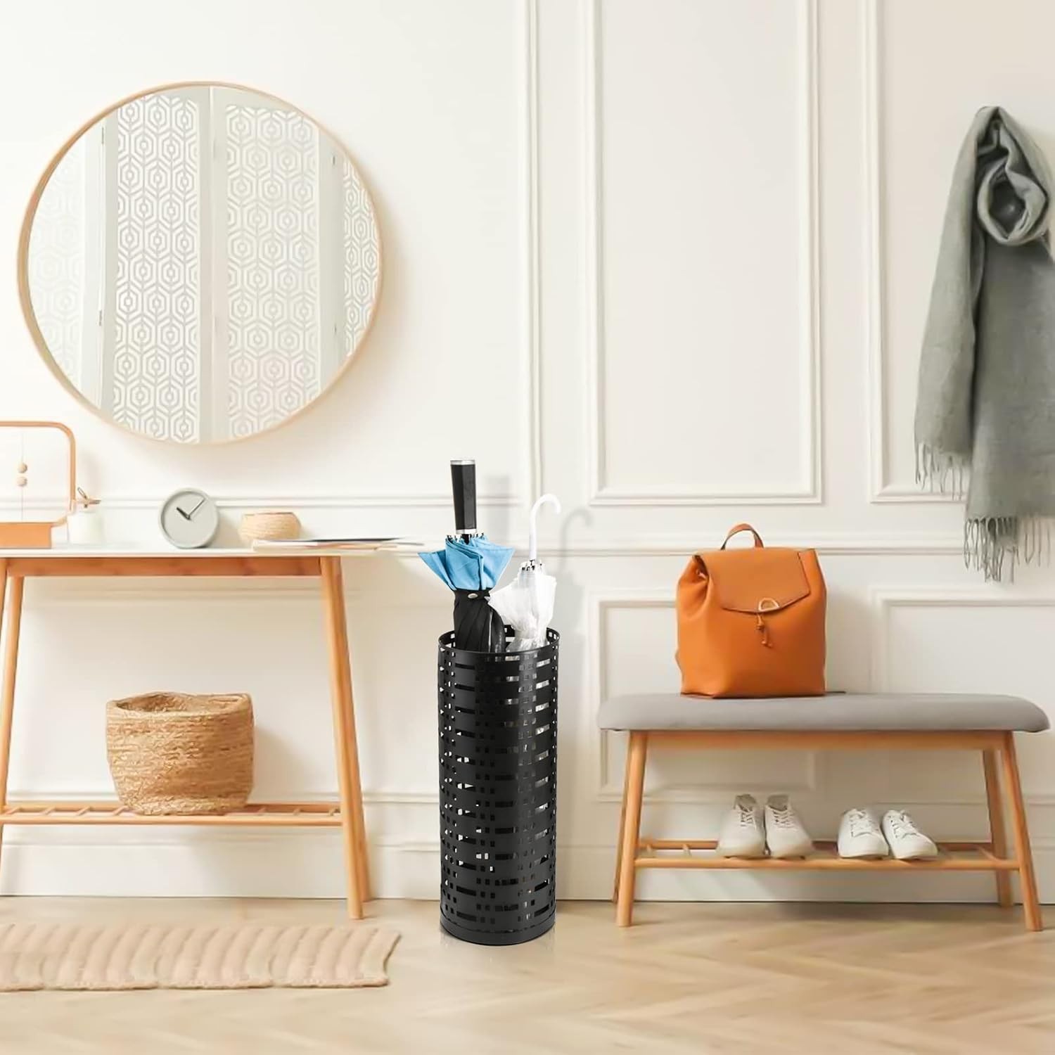 Jucoan Metal Round Umbrella Stand Rack, 16.5 x 6 Inch Free Standing Umbrella Hol