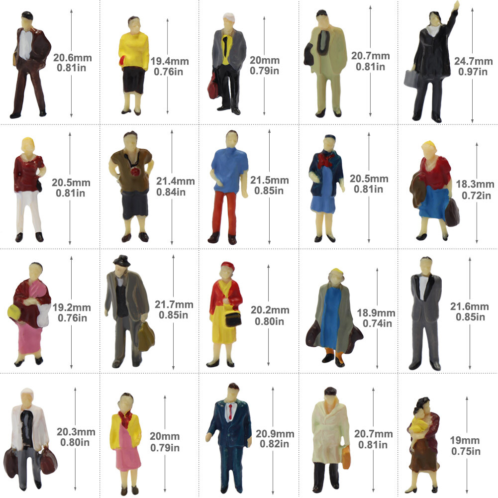 100pcs HO Scale Seated Standing People 1:87 Figures Passenger 50 Different Poses