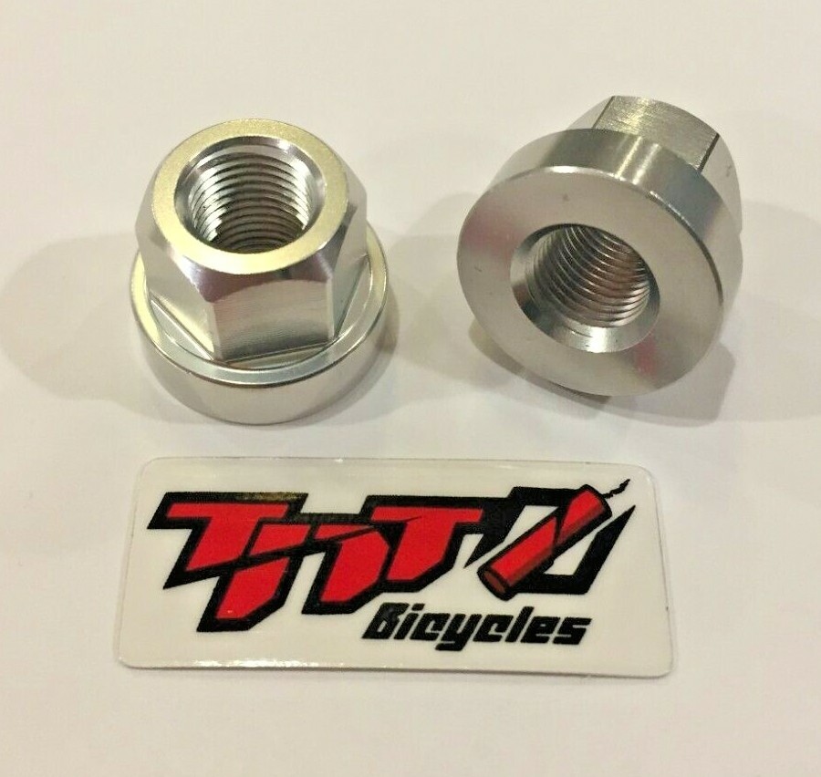 TNT BICYCLES - ALUMINUM AXLE NUTS - 3/8" x 26tpi - SOLD AS PAIR (2pcs)
