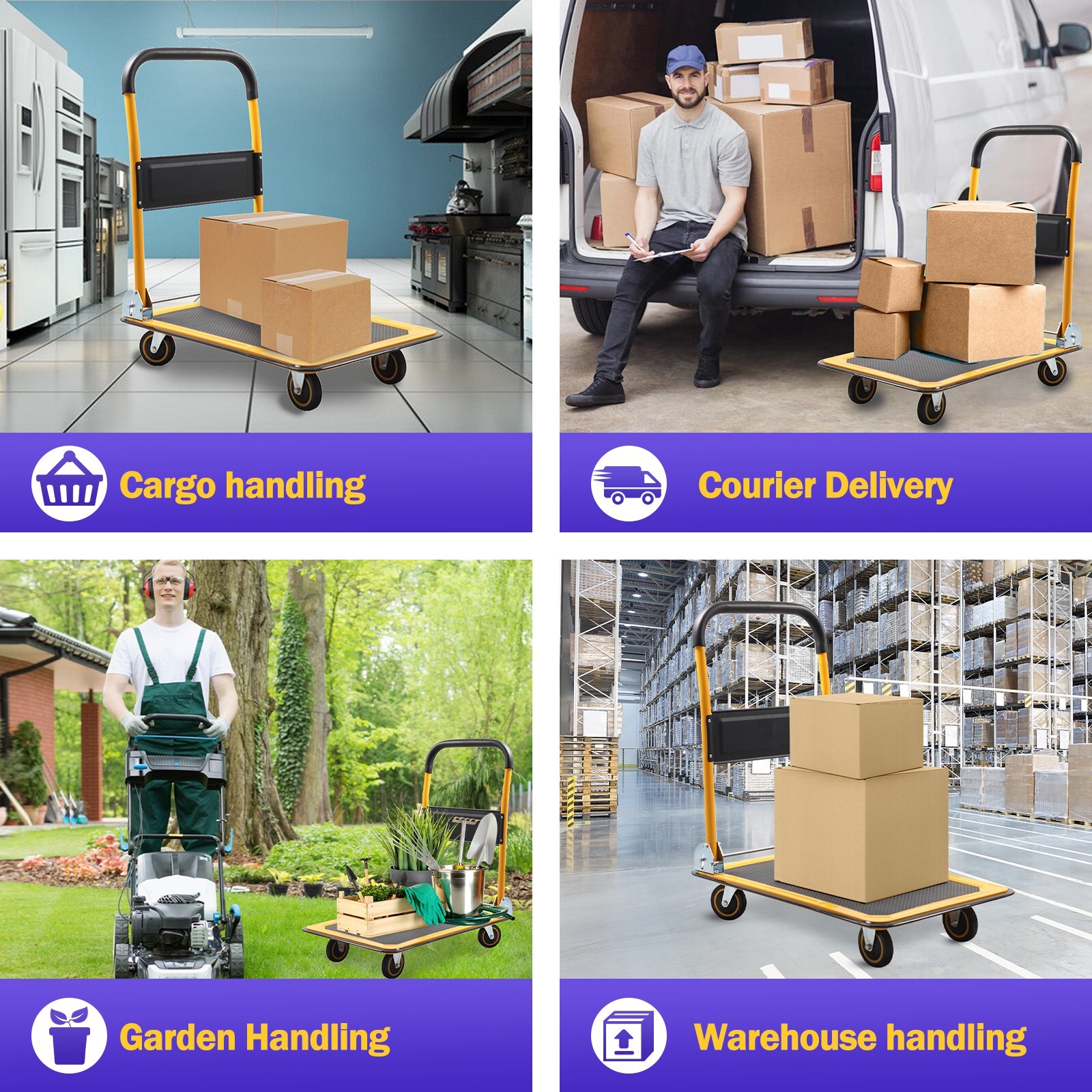 APOLLOLIFT 330lbs Push Dolly Cart Foldable Platform Truck Trolley Hand Truck