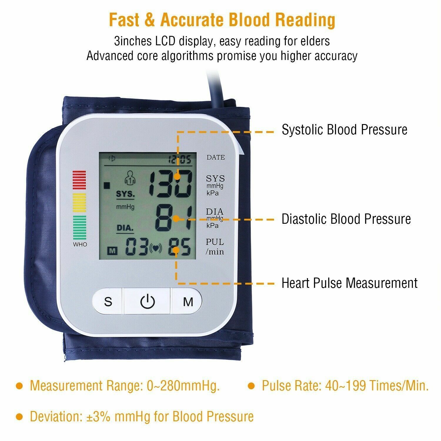 Arm Blood Pressure Monitor Digital BP Cuff Upper Arm Automatic Machine US