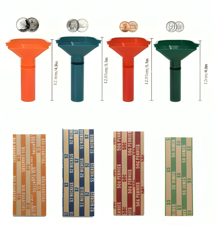 100 Assorted Flat Coin Wrappers-4 Coin Sorters Tubes-Penny,Nickel,Dime,Quarter