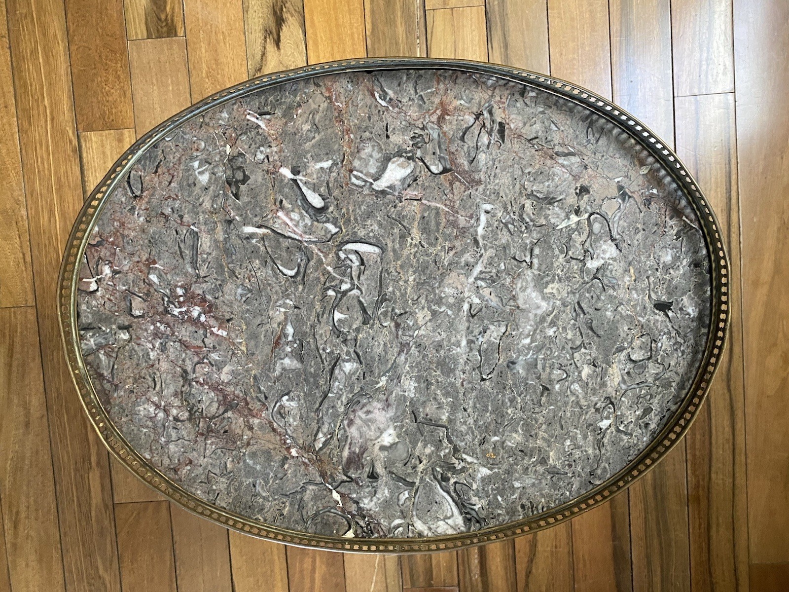 FRENCH Louis XVI Style Small Bouillotte Marble Top And Brass Edge Side Table