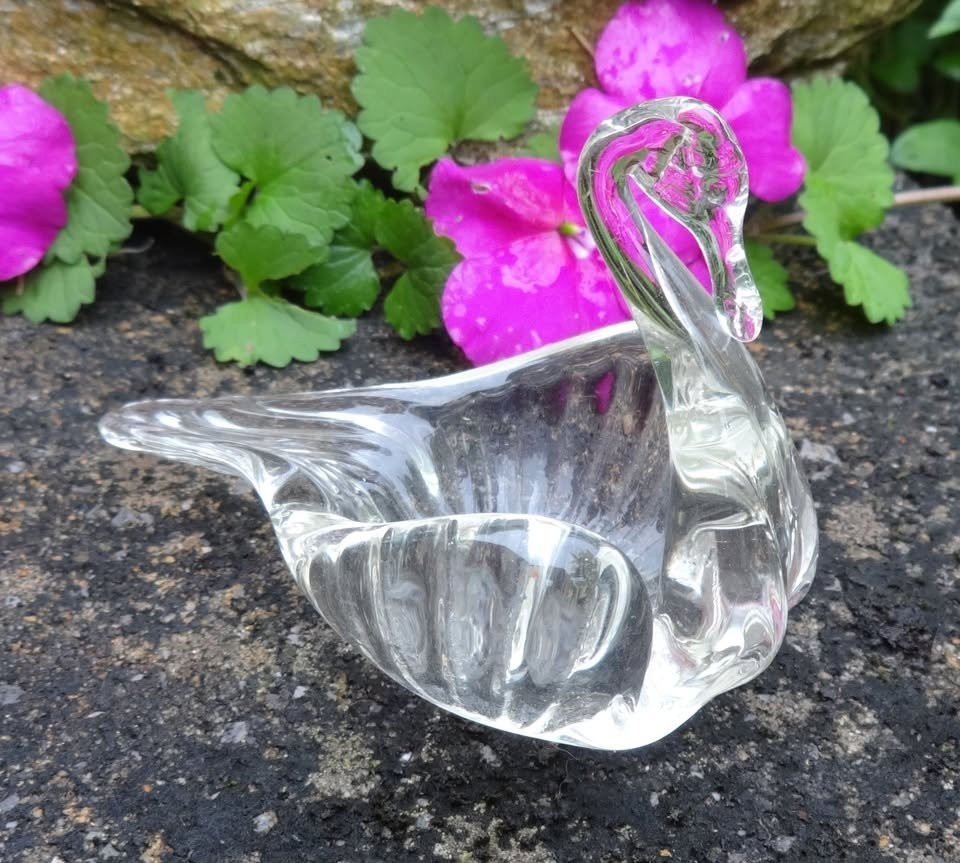 Unique, Handmade Swan-Shaped Glass Open Salt Dip, Cellar, Dish!