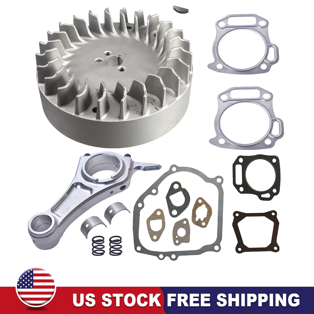 Flywheel 10krpm 3.308" Billet Rod 70mm Flat Top Piston For Predator 212cc 196cc