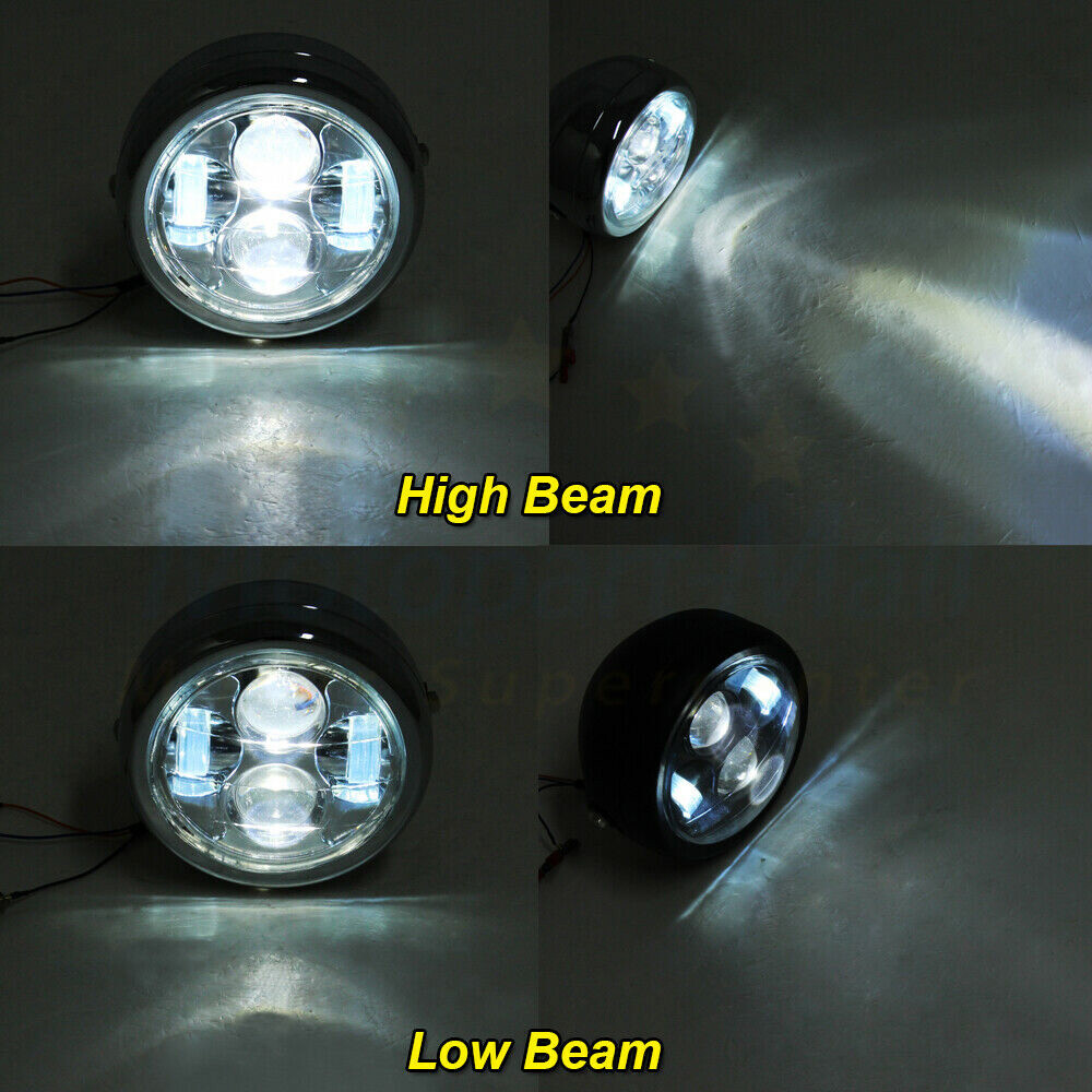 Universal Motorcycle 6.5" LED Hi/Lo Headlight With Bracket For Cafe Racer Bobber