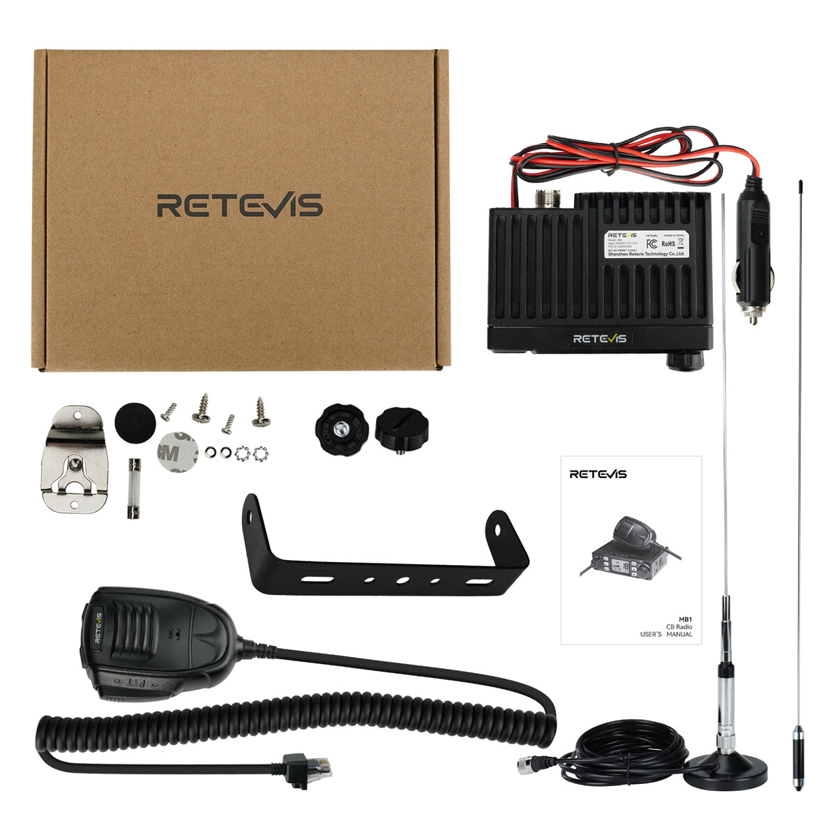 Retevis MB1 CB Radio Dual-Mode AM/FM,12V/24,4 W,40Channel +MR500 CB Antenna