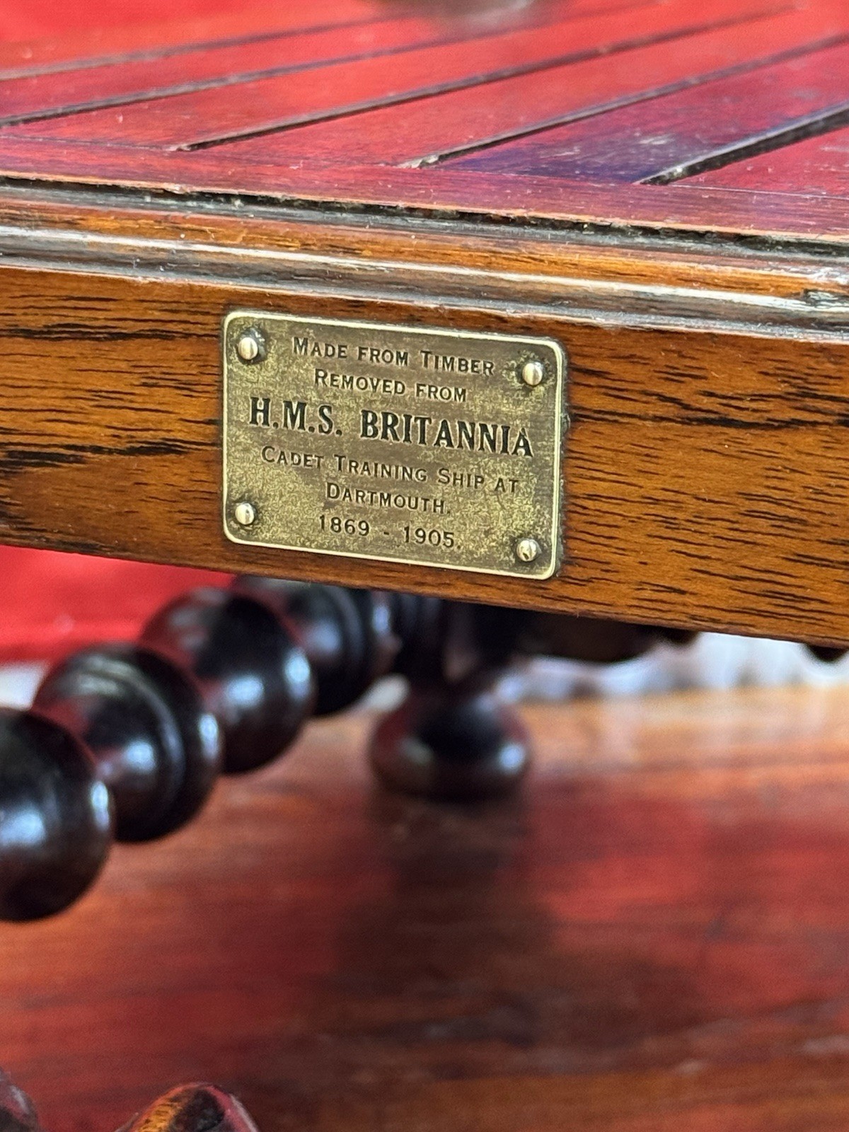 Handcrafted Royal Navy Footstool from Salvaged Timber off HMS Britannia