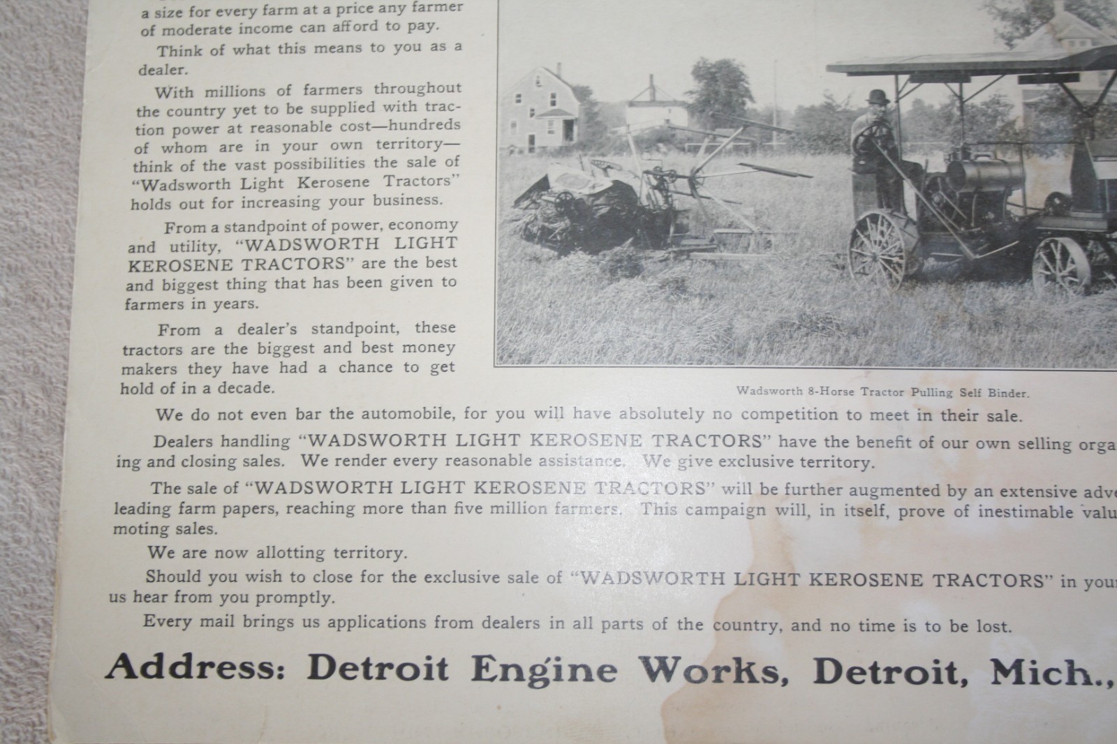 WADSWORTH TRACTOR 1914