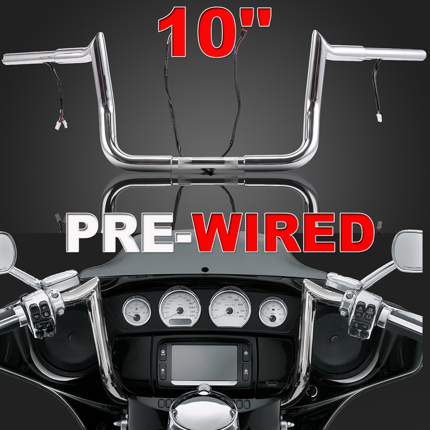 PREWIRED 10/12/14" In Meathook Handlebar for Harley Touring Electra Street Glide