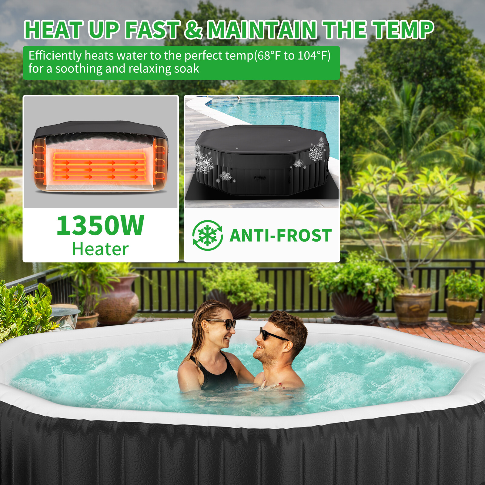 SLSY Octagon 6 Person Inflatable Hot Tub Spa with 130AirJets and Insulated Cover