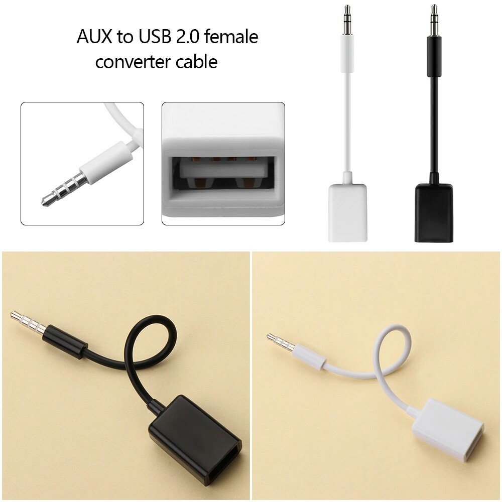 Black 3.5mm Male AUX Audio Plug Jack To USB 2.0 Male To Female Converter Car Mp3