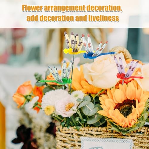 12pcs Realistic Dragonfly Garden Decor, 3D Artificial Dragon Fly Stakes 6