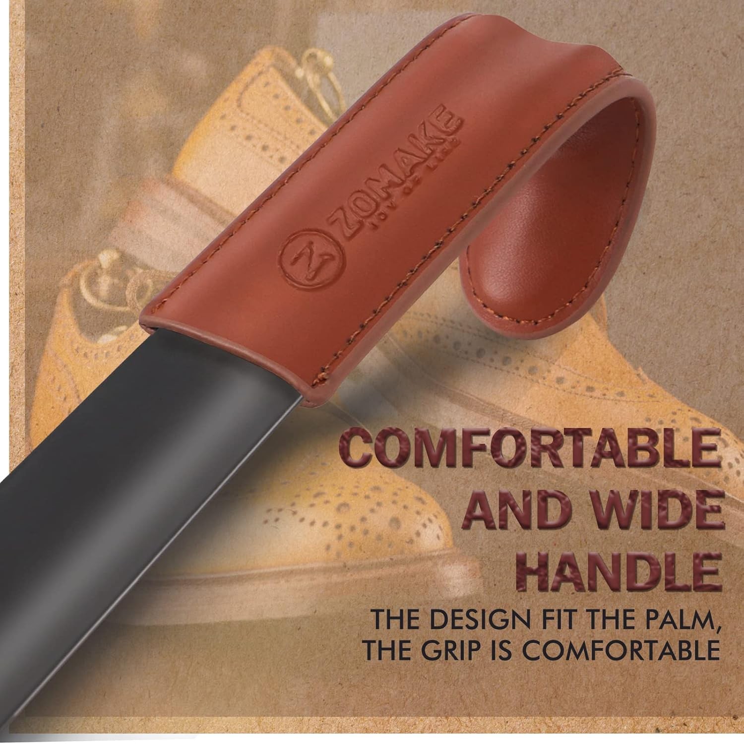 ZOMAKE Long Shoe Horn Metal Handle for Seniors Boots Shoe Spoon Helper 2 Pack