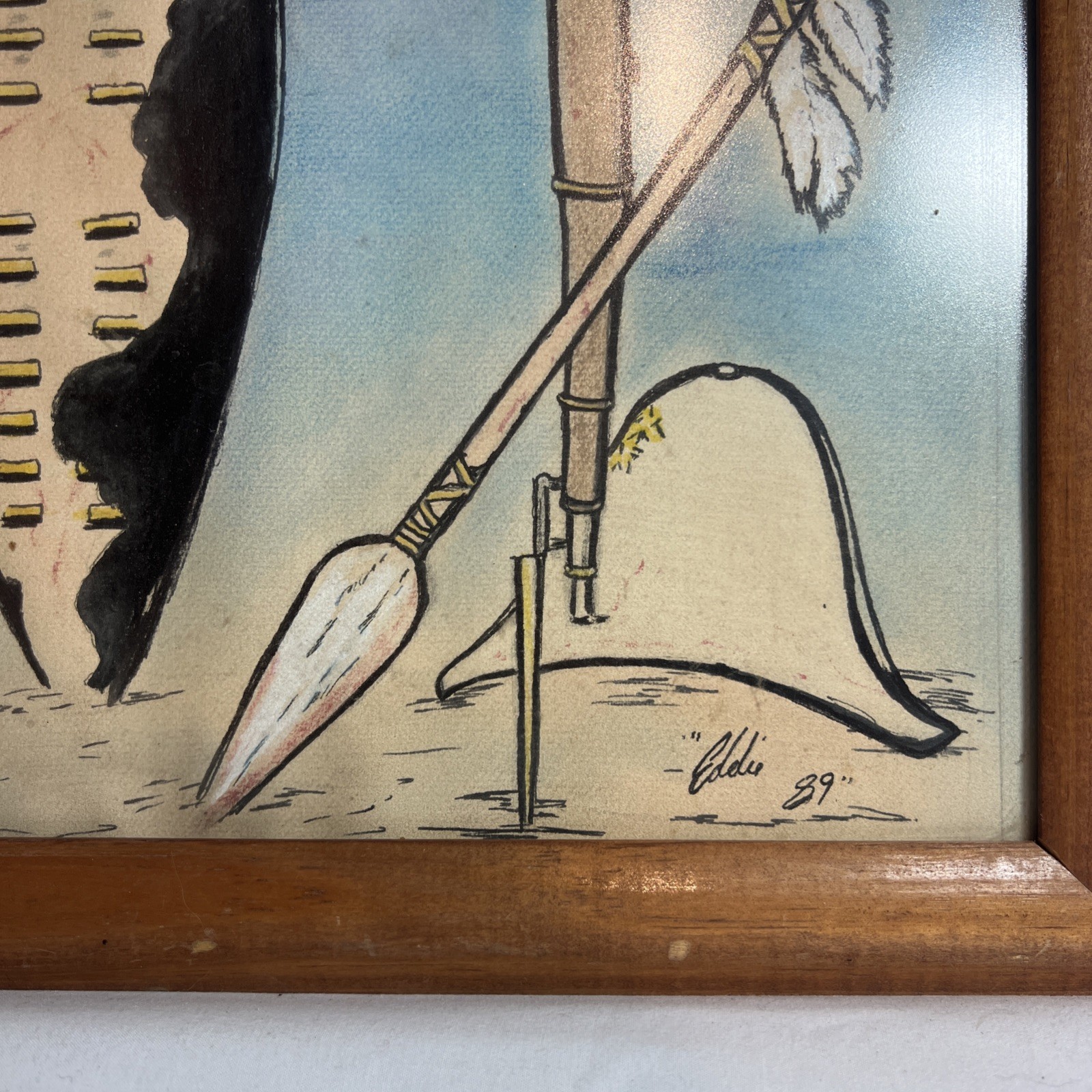 Zulu Cowhide Shield Framed Painting Signed